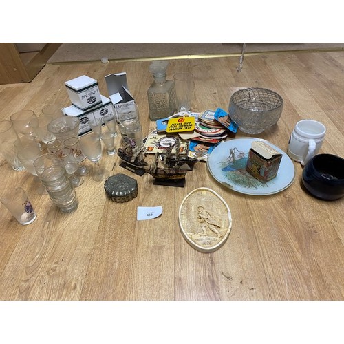 469 - Large collection of Misc items including vintage beer mats, model ships & Laphroaig Whisky glasses -... 