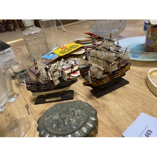 469 - Large collection of Misc items including vintage beer mats, model ships & Laphroaig Whisky glasses -... 