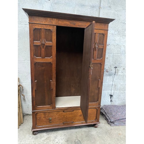 2 - Large Antique Oak Wardrobe with drawer under and insert mirror  (136cm Wide x 188cm Tall x 53cm Deep... 