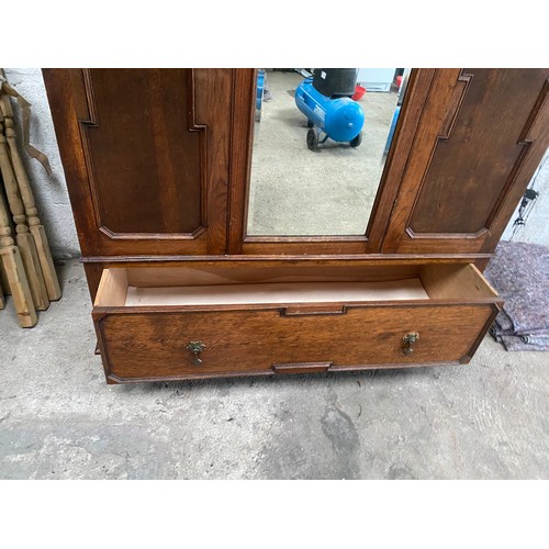 2 - Large Antique Oak Wardrobe with drawer under and insert mirror  (136cm Wide x 188cm Tall x 53cm Deep... 