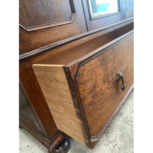 2 - Large Antique Oak Wardrobe with drawer under and insert mirror  (136cm Wide x 188cm Tall x 53cm Deep... 