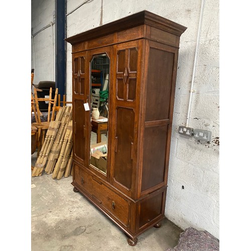 2 - Large Antique Oak Wardrobe with drawer under and insert mirror  (136cm Wide x 188cm Tall x 53cm Deep... 