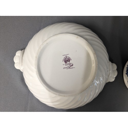 7 - Royal Staffordshire toast rack, Wedgewood - Avon Cottage bowl with lid & Clarice Cliff Harvest Dinne... 