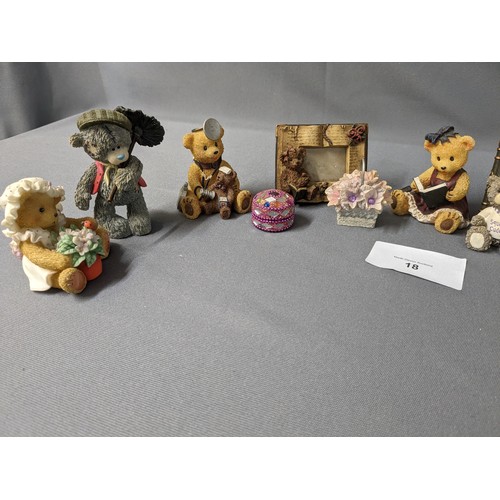 18 - 9 x Teddy Bear figurines (including 1 x popcorn 