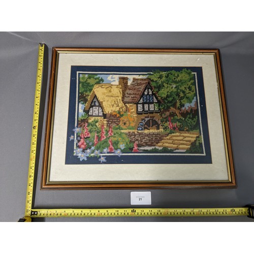 21 - 1 x Old Country house tapestry picture & 1 x old print & 1 x painting  - Viewing Section O29