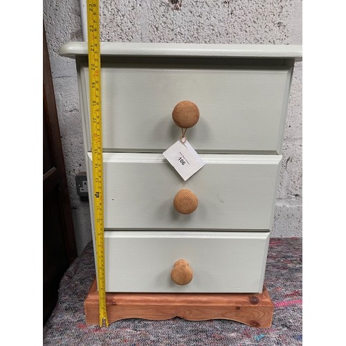 106 - 3 drawer painted pine bedside table  - Viewing Section S6