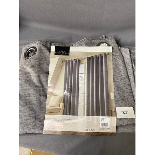 145 - Grey Chenille Eyelet curtains & Curtain Hoops - Viewing Section S6