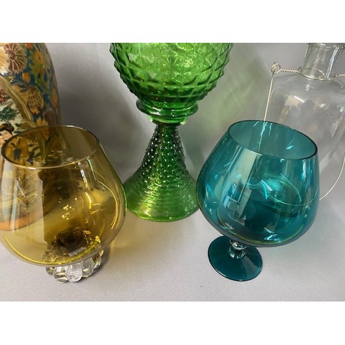 620 - 2 X Balloon Glass Vases, Large Green Goblet Vase,Glass Jug Tealight holder & Chinese Vase - Viewing ... 