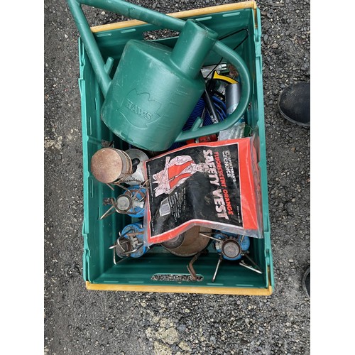 616 - Camping gas burners old oil cans , Hose pipe , watering can &  
Various tools - Viewing Section S3