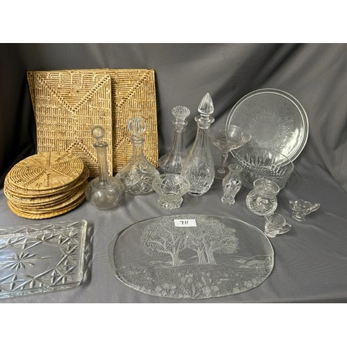 711 - Selection of glass Decanters and various table mats ect - Viewing Section: O10