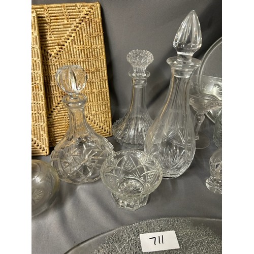 711 - Selection of glass Decanters and various table mats ect - Viewing Section: O10