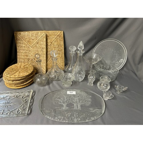 711 - Selection of glass Decanters and various table mats ect - Viewing Section: O10