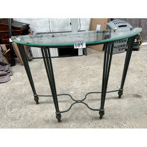 103 - Glass Topped half round Metal Hall Table  - Viewing section: S5