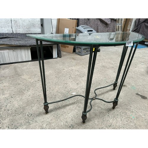 103 - Glass Topped half round Metal Hall Table  - Viewing section: S5