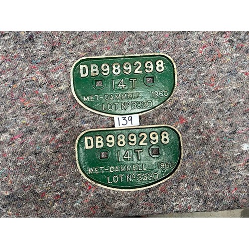 139 - Pair of Locomotive I.D Plate  - Viewing section: S2