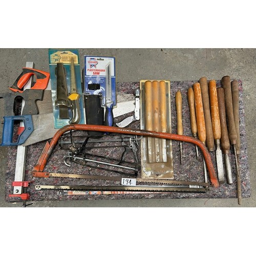 194 - Box of various size hand saws & Chisels - Viewing section: S10