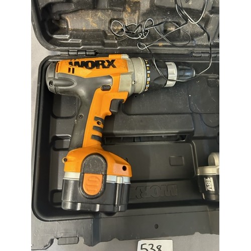 538 - Worx Cordless Hammer Drill/Driver 18V  with charger & 2 x Batteries  - Viewing section: O17