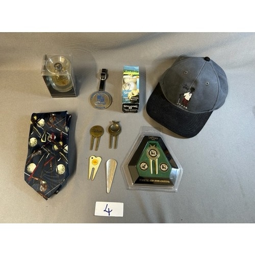 4 - Selection of Golf Memorabilia, Cap/Tie/Markers and More - Viewing section: O3