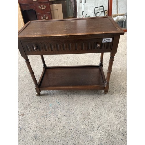 328 - Oak wheeled console table with drawers  - Viewing section: S12