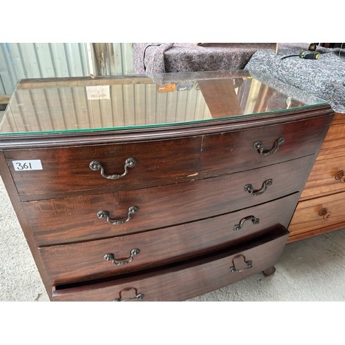 361 - Antique Bow fronted 2 over 3 chest of drawers with glass top - Viewing section: S12