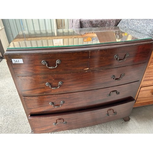 361 - Antique Bow fronted 2 over 3 chest of drawers with glass top - Viewing section: S12