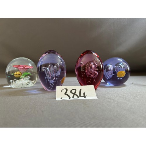 384 - 4 X Coloured Glass Paper Weights - Viewing section: O1(4)