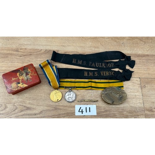 411 - A Pair of WW1 Medals & D-Day Paperweight  - Viewing section: O1