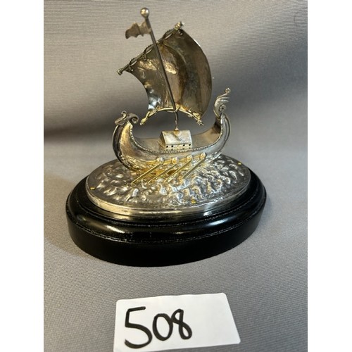 508 - White Metal Scandinavian Viking Ship  - Viewing section: O1