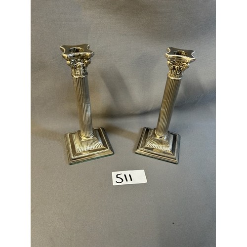 511 - Pair of Sliver Plate Coronation candle holders - Viewing Section: O34