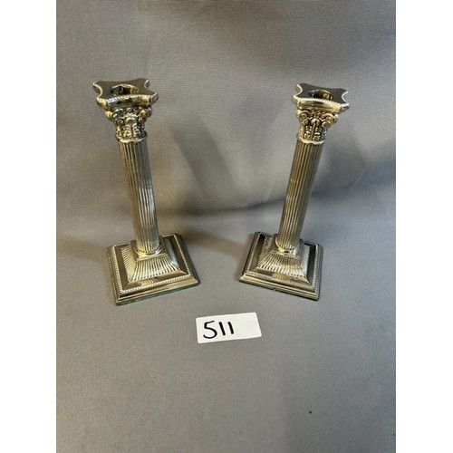 511 - Pair of Sliver Plate Coronation candle holders - Viewing Section: O34