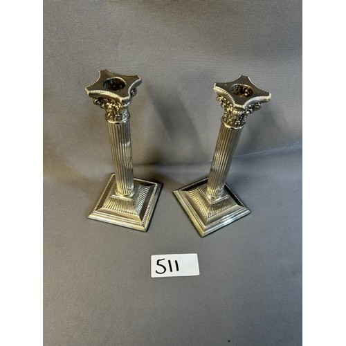 511 - Pair of Sliver Plate Coronation candle holders - Viewing Section: O34