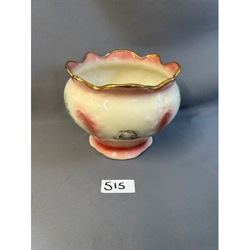 515 - Staffordshire ironstone plant pot - pink with countryside scene  - Viewing Section: O33