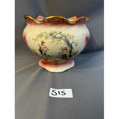 515 - Staffordshire ironstone plant pot - pink with countryside scene  - Viewing Section: O33