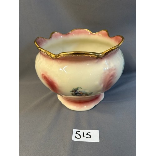 515 - Staffordshire ironstone plant pot - pink with countryside scene  - Viewing Section: O33