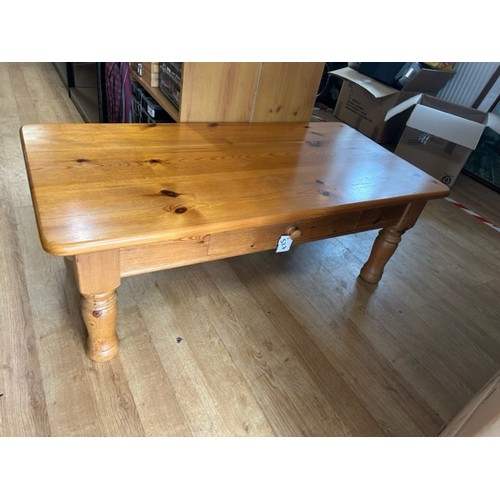 527 - Long pine coffee table with small drawer- 120cm long x 60cm wide x 44cm tall - Viewing section: S9