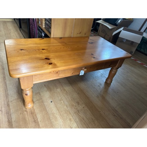 527 - Long pine coffee table with small drawer- 120cm long x 60cm wide x 44cm tall - Viewing section: S9