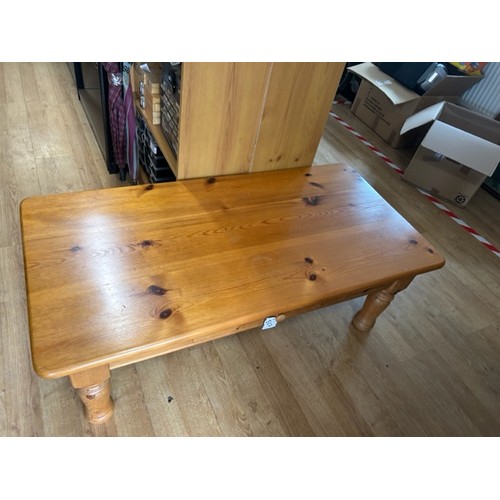 527 - Long pine coffee table with small drawer- 120cm long x 60cm wide x 44cm tall - Viewing section: S9