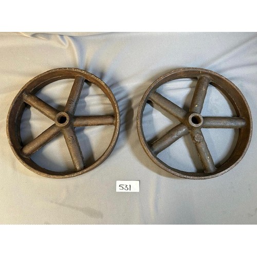 531 - A pair of Cast Iron Industrial trolly wheels 12