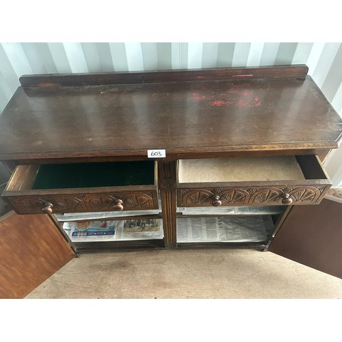 603 - Dark Wood Side Table 2 Drawers over 2 Cupboards - Viewing section: Building (if you wish to view thi... 