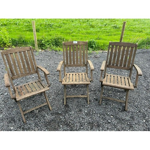 608 - 3 Teak Folding Garden Armchairs - Viewing section: OS