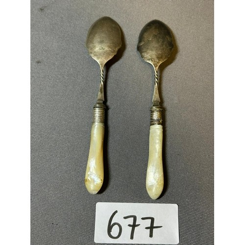 677 - 2 x Spoons with Hallmarked Silver bands - Viewing Section: O1