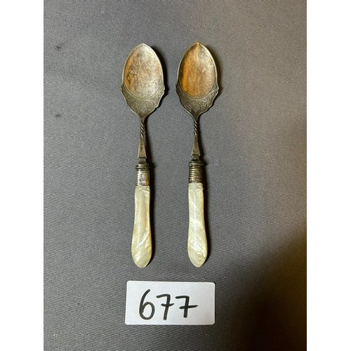 677 - 2 x Spoons with Hallmarked Silver bands - Viewing Section: O1