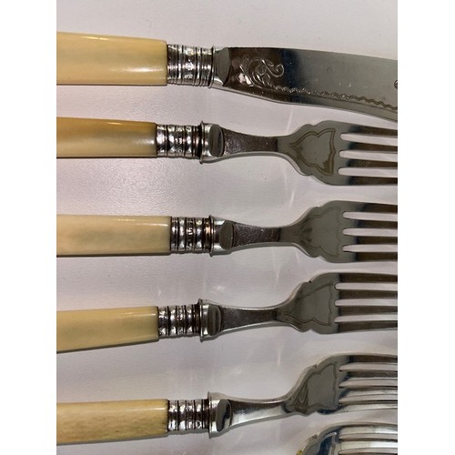 681 - Vintage cutlery with hallmarked silver bands - 1 x Knife & 6 x Forks - Viewing Section: O1