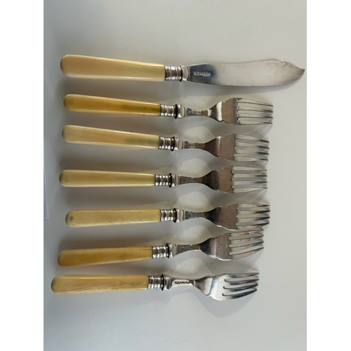 681 - Vintage cutlery with hallmarked silver bands - 1 x Knife & 6 x Forks - Viewing Section: O1