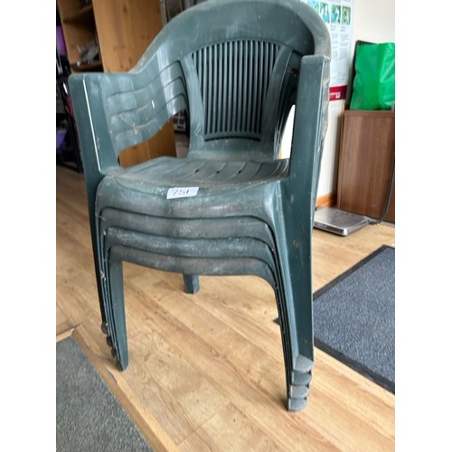 751 - 4 X stackable green garden chairs - Viewing Section: OS