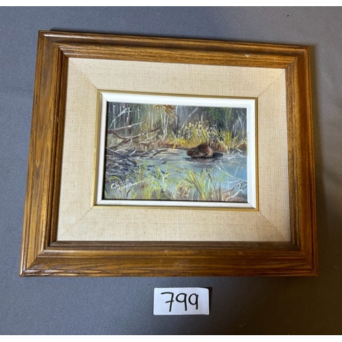 799 - Oil on canvas painting of an beaver signed king - Viewing Section O30