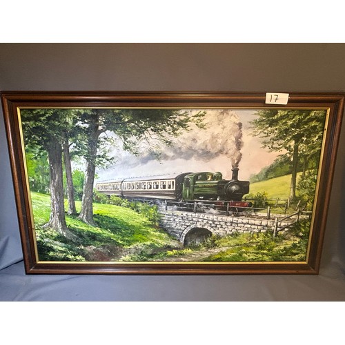 17 - Oil on canvas Train painting signed 