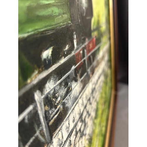 17 - Oil on canvas Train painting signed 