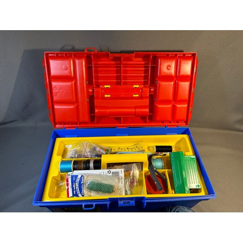 21 - Tool box full of sewing accessories and a bag of wool - Viewing Section: O16