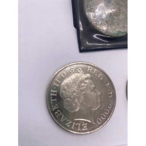 42 - Queen Mother commemorative coin + Diana & Charles coin + Annnno Domimi £5 coin - Viewing Section: O3... 